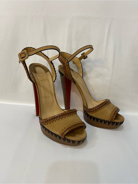 Christian Louboutin Shoes - Christian Louboutin Trepi High 140 Tan Leather Platform Sandals Women’s Size 40